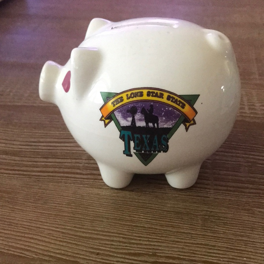 White Piggy Bank with Texas Design
